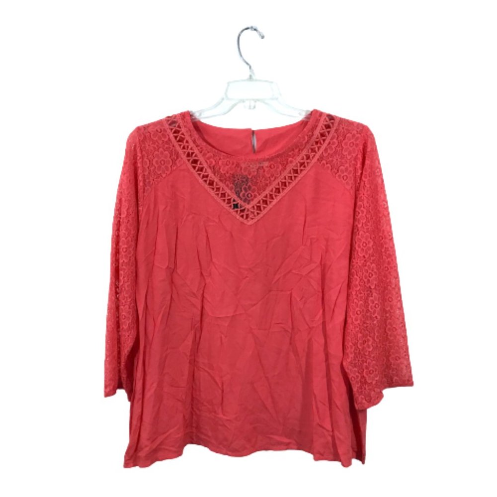 C.O.C. Casual Blouse Lace Sleeve Coral  3X